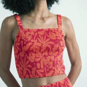 NWT Marine Layer Archive Smocked Tank Crop Summer Flora L